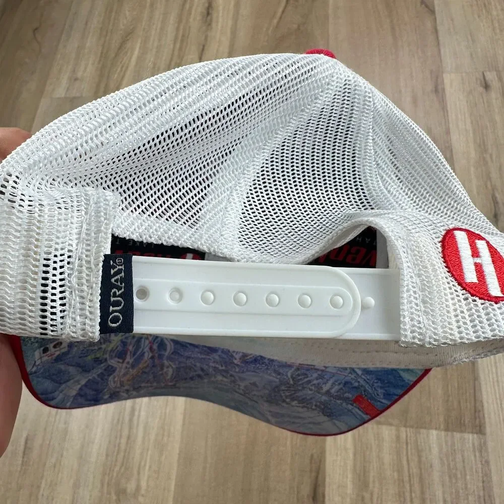 Heavenly Mountain Resort Red and White Snap Back Baseball Cap Hat Preloved